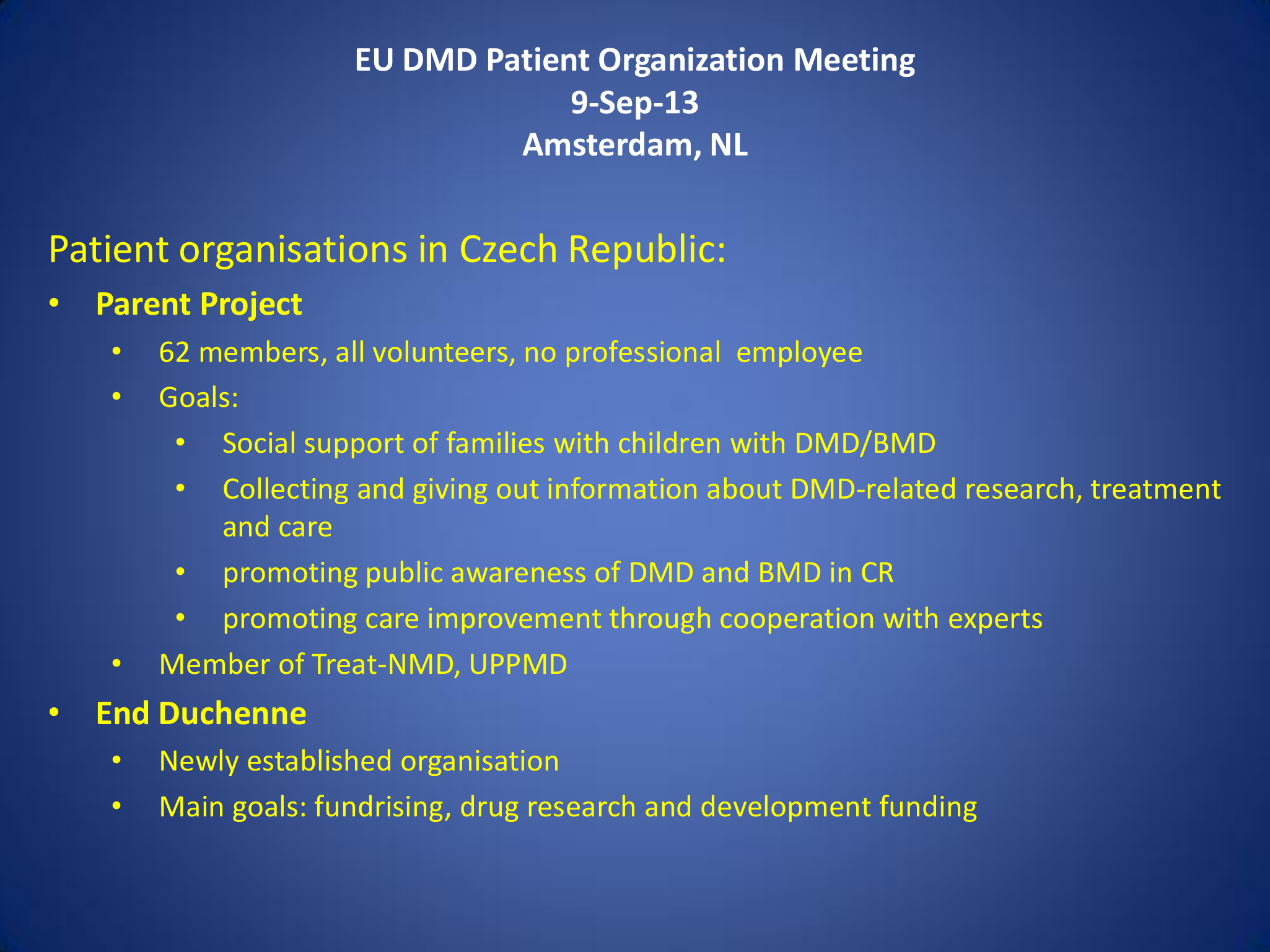 EU DMD Patient Organization Meeting – Amsterdam